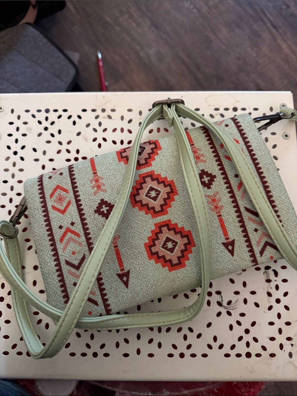 Montana West Mint Green Crossbody with Red & Brown Embroidered Pattern
